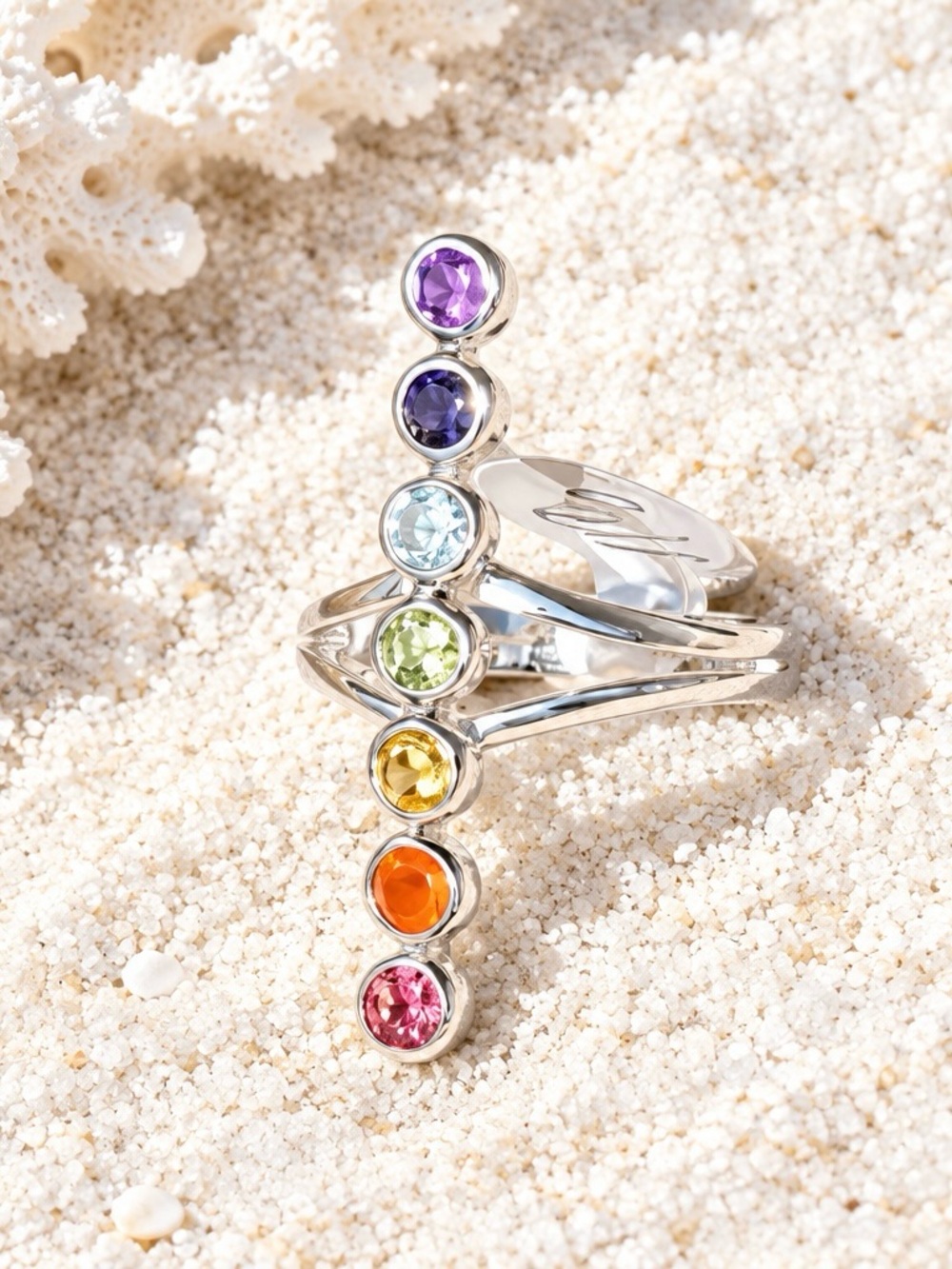 NEW! Seven Genuine Gem Chakra Ring